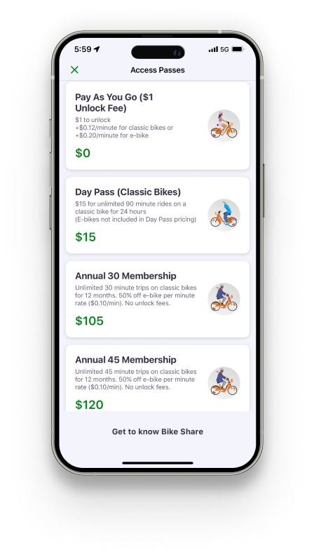 Bike Share Toronto - Pricing Memberships and Casual Passes